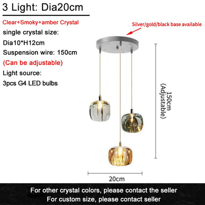 Suspension LED moderne en cristal K9, lumière chaude pour salon et salle à manger
