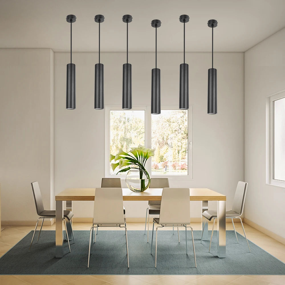 Suspension LED moderne en aluminium noir, lumière chaude ou neutre, 160-300mm