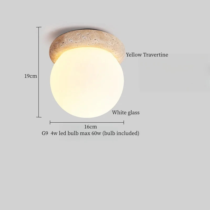 Applique Murale LED Japon Wabi Sabi en Travertin Jaune, Ambiance Chaleureuse