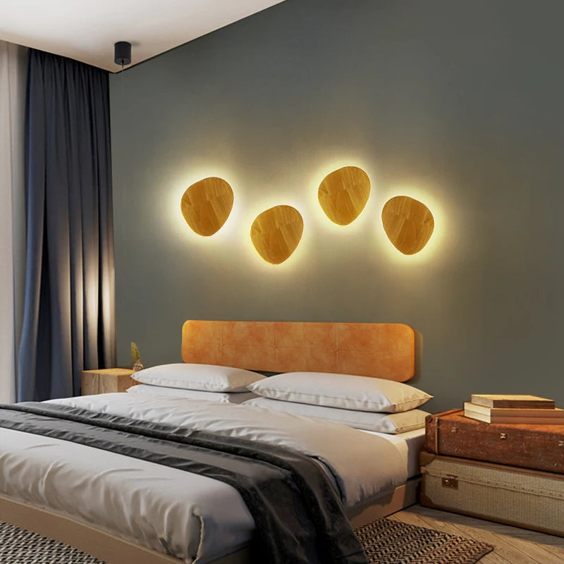 Applique Murale Circulaire en Bois Design Nordique Moderne, Lumière Ambiante pour Chambre et Escaliers