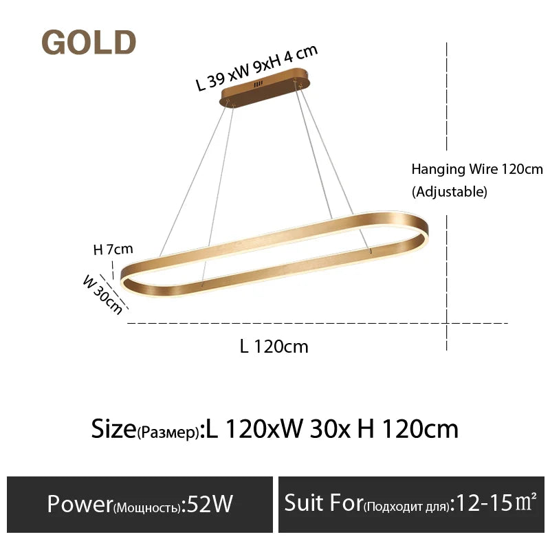 Suspension LED nordique en aluminium, lumière variable pour salle à manger et cuisine