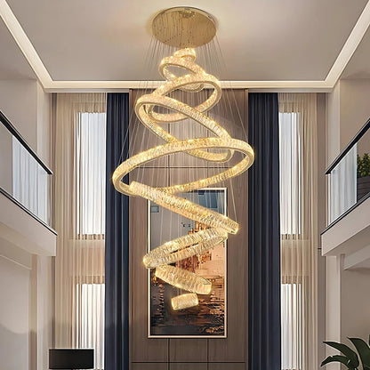 Lustre suspendu moderne en cristal, éclairage LED à lumière chaude, design élégant pour salon et escalier