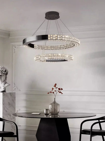 Lustre suspendu K9 cristal noir LED dimmable en acier inoxydable pour salon