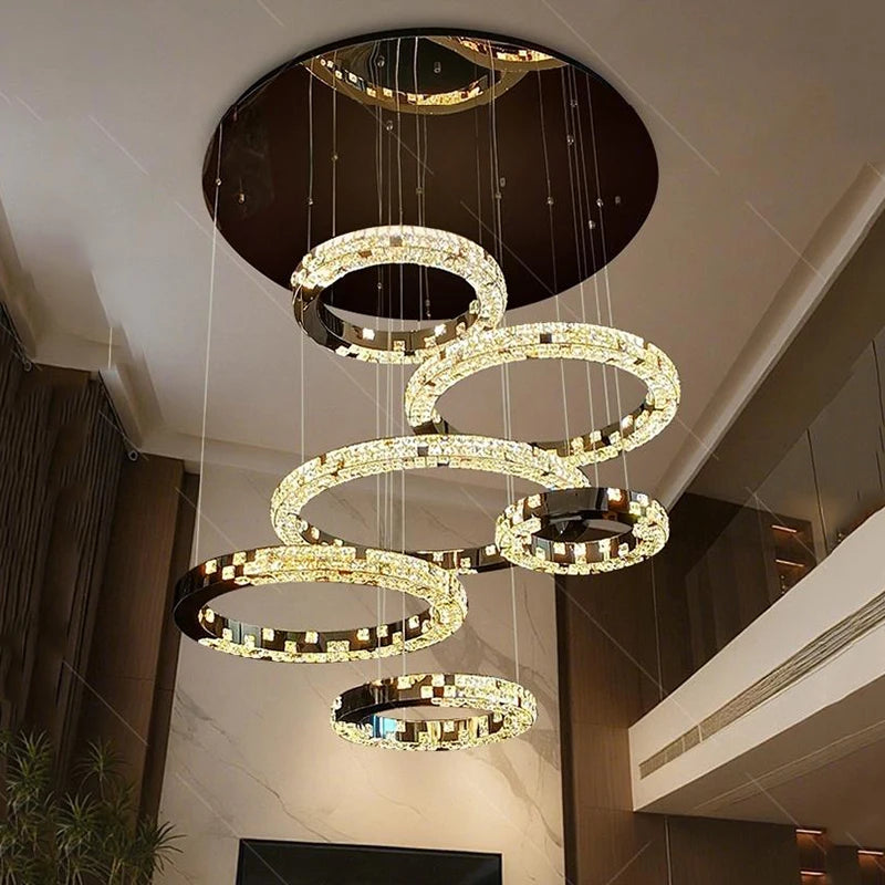 Lustre suspendu en cristal moderne pour escalier et salon, éclairage intérieur élégant