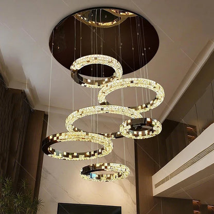 Lustre suspendu en cristal moderne pour escalier et salon, éclairage intérieur élégant