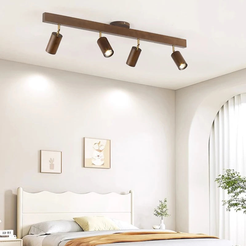 Plafonnier japonais en bois à lumière réglable pour salon et couloir