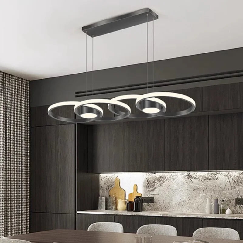 Suspension circulaire en aluminium moderne avec lumière LED chaude, pour salon et salle à manger