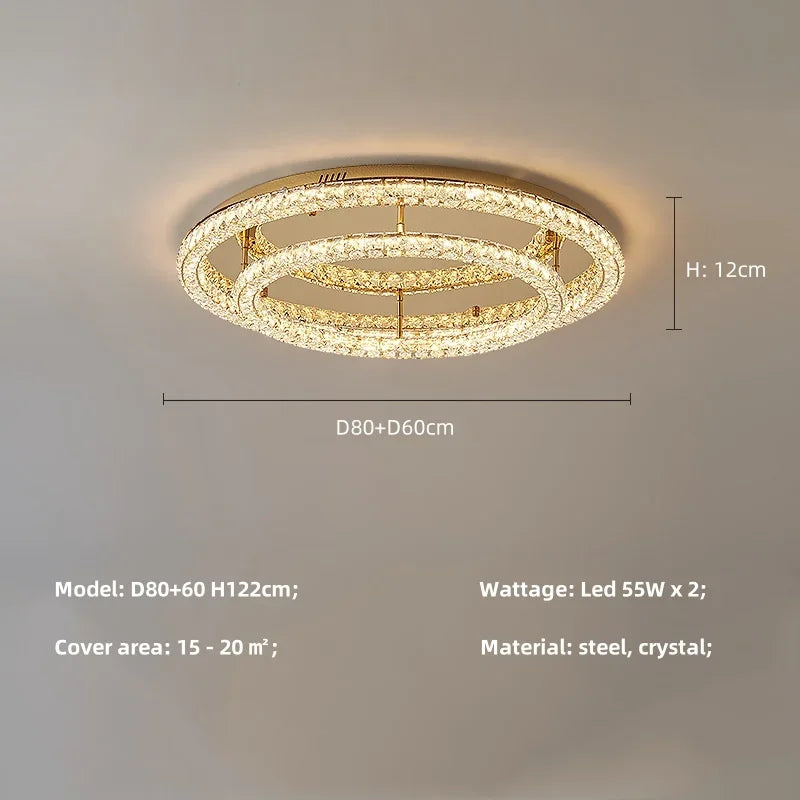 Plafonnier LED moderne rond en cristal pour salon et hôtel