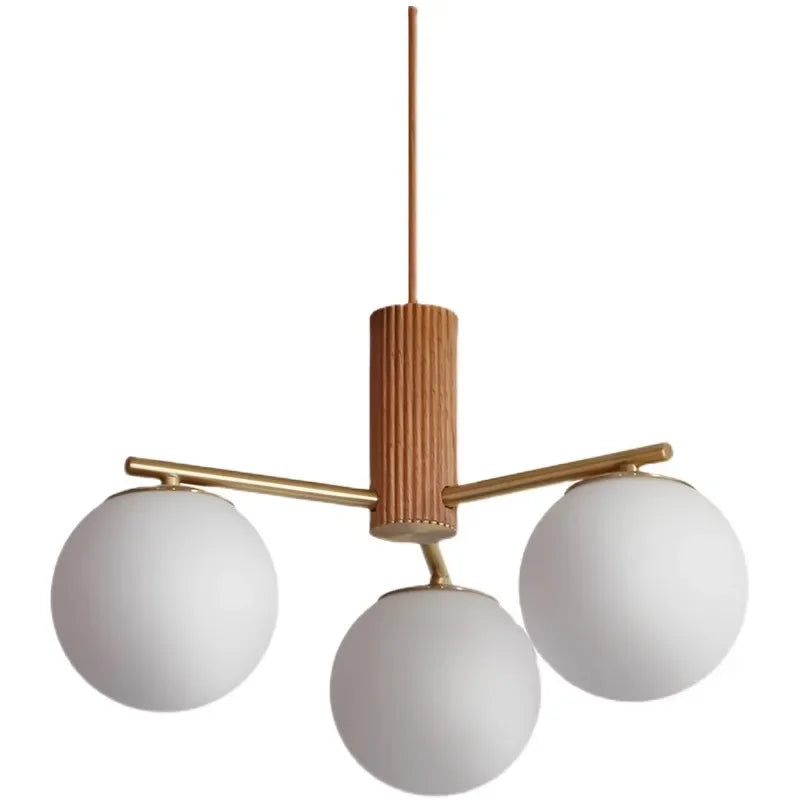 Suspension en bois de noyer japonais et verre dépoli ronde Wabi-sabi