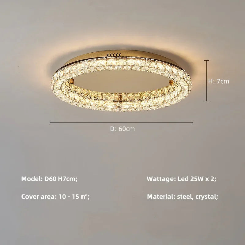 Plafonnier LED moderne rond en cristal pour salon et hôtel