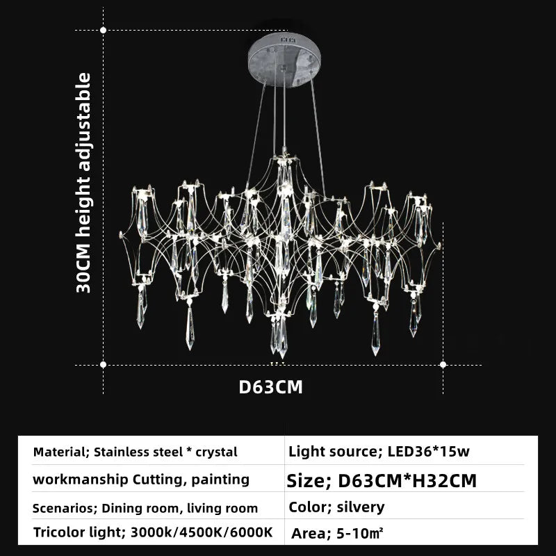 Suspension moderne en cristal pour salon et chambre, éclairage LED dimmable