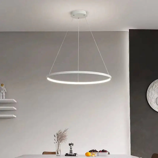 Suspension LED ronde moderne en aluminium noir et blanc, lumière chaude et froide pour intérieur
