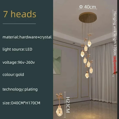 Lustre suspension moderne en cristal pour villa et salon avec LED dimmable