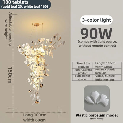 Lustre moderne feuille de Ginkgo en métal pour salon, éclairage intérieur suspendu