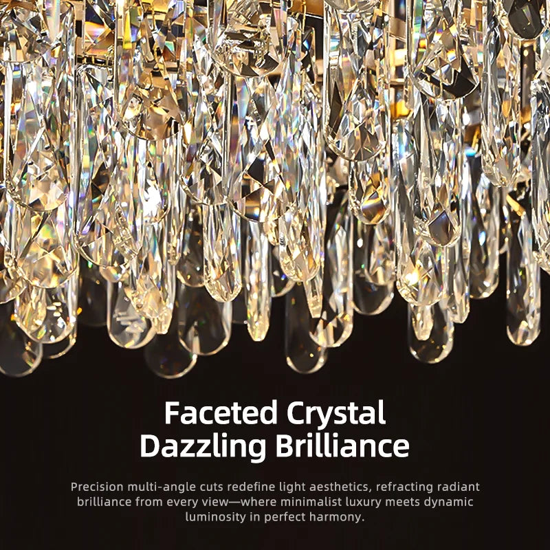 Suspension lustre LED cristal design moderne pour salle à manger haut plafond