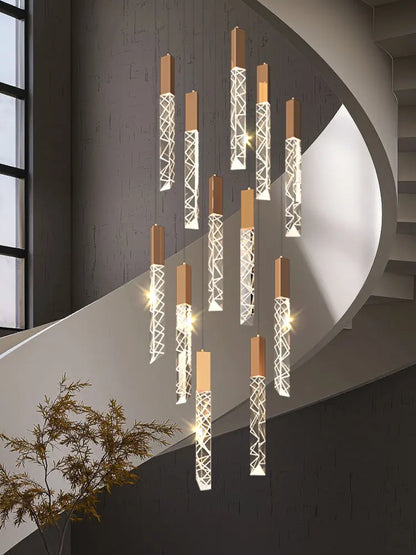 Suspension LED moderne spirale en cristal pour salon et duplex