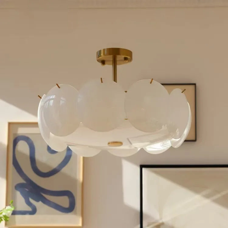 Plafonnier verre blanc crème minimaliste moderne E14 pour salon et salle à manger