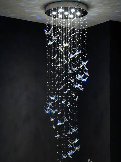 Lustre cristal K9 papillon design nordique pour salon et escalier