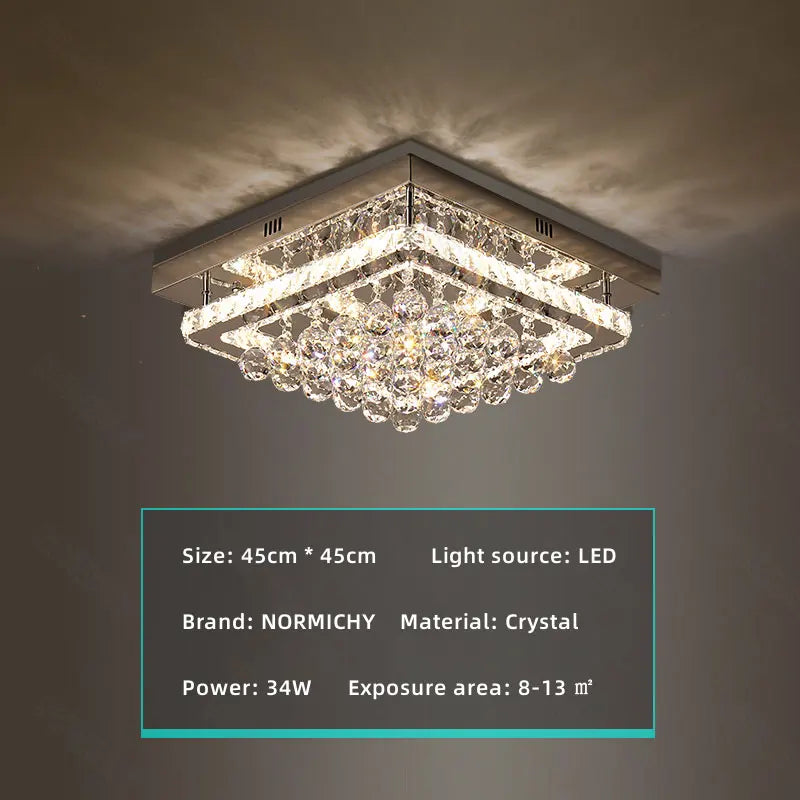 Plafonnier LED cristal luxe moderne chrome avec télécommande pour salon et cuisine
