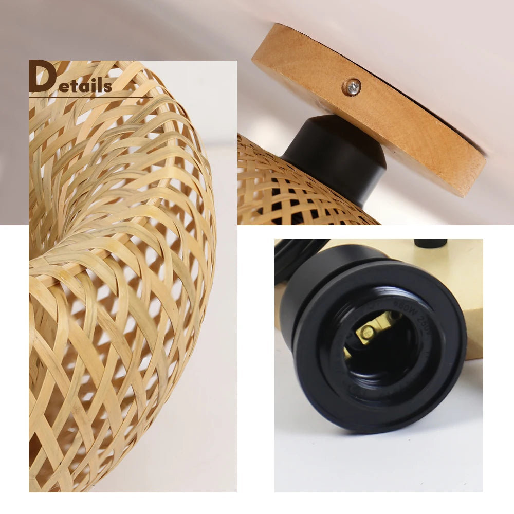 Plafonnier bambou intérieur E27 design artisanal ambiance blanc chaud