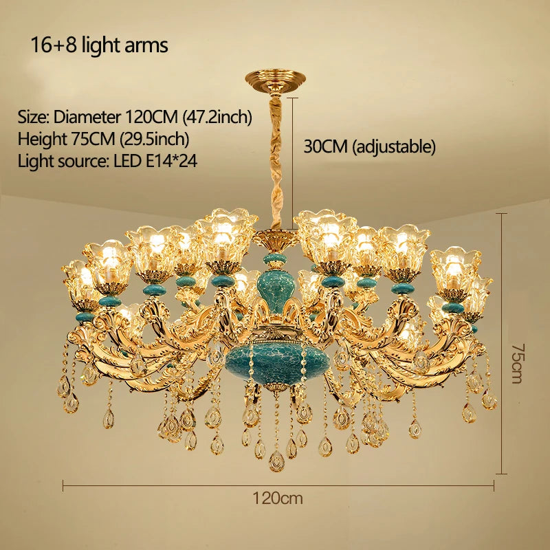 Lustre design européen en céramique et cristal, lumière chaude élégante