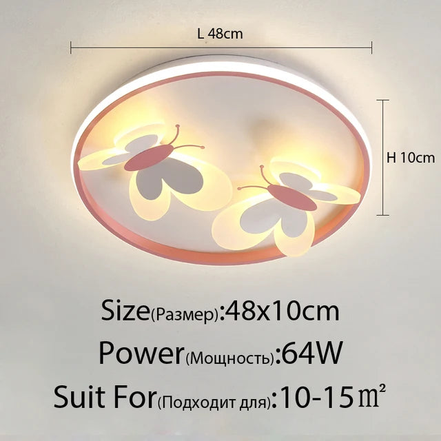 Plafonnier papillon rose ART DECO en métal et acrylique pour chambre d’enfant, lumière douce et chaleureuse