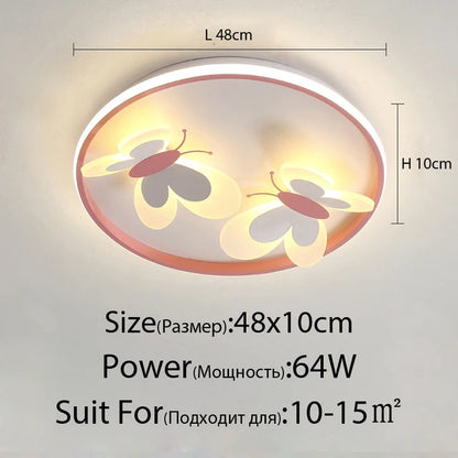 Plafonnier papillon rose ART DECO en métal et acrylique pour chambre d’enfant, lumière douce et chaleureuse