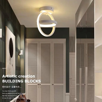 Plafonnier moderne à LED 2 anneaux en aluminium, lumière 3 couleurs, design créatif