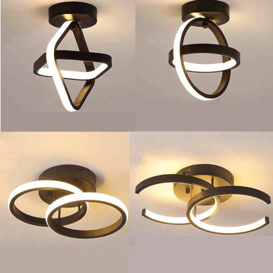 Plafonnier moderne à LED 2 anneaux en aluminium, lumière 3 couleurs, design créatif