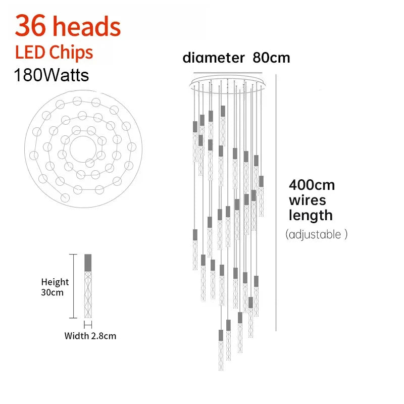 Suspension LED moderne spirale en cristal pour salon et duplex