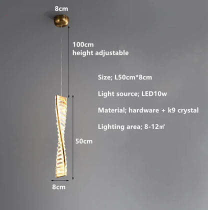 Suspension moderne en cristal K9 spirale, lumière LED pour îlot et salle à manger