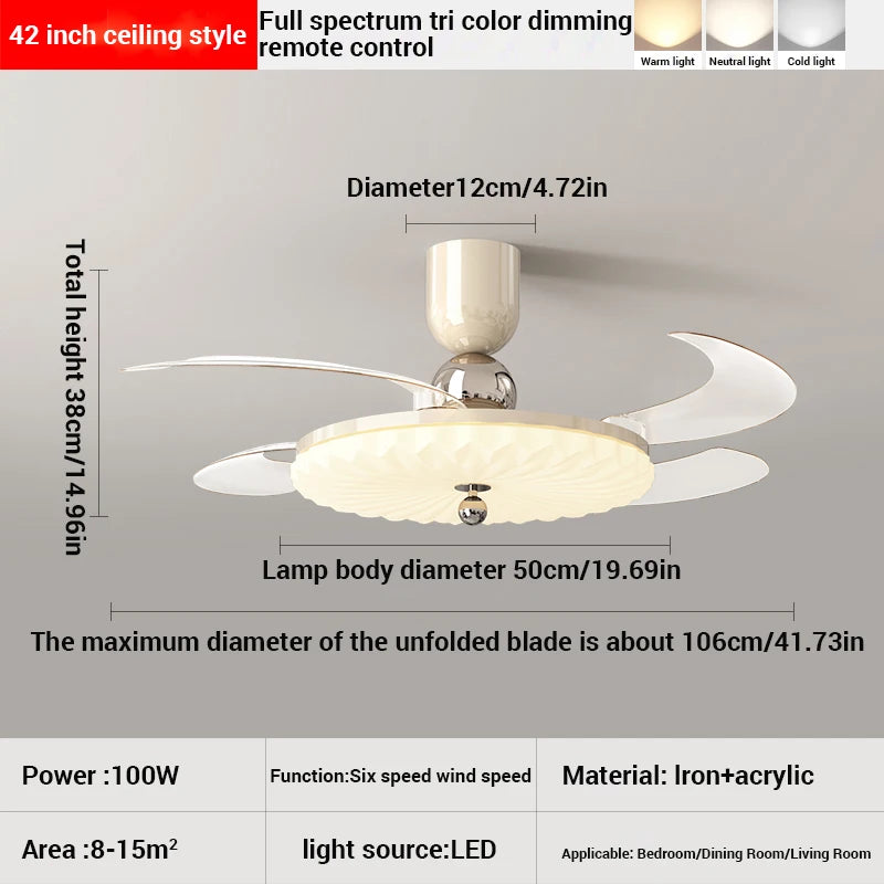 Plafonnier ventilateur rétro noyer 42" silencieux et rétractable avec télécommande