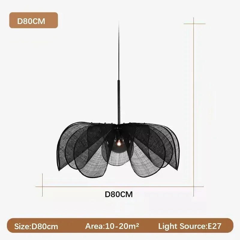 Suspension tissu fleur LED style japonais pour salon et restaurant E27