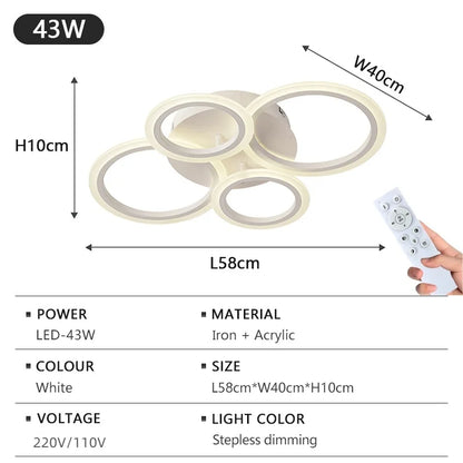 Plafonnier LED moderne en fer et acrylique, télécommande, lumière variable pour ambiance chaleureuse