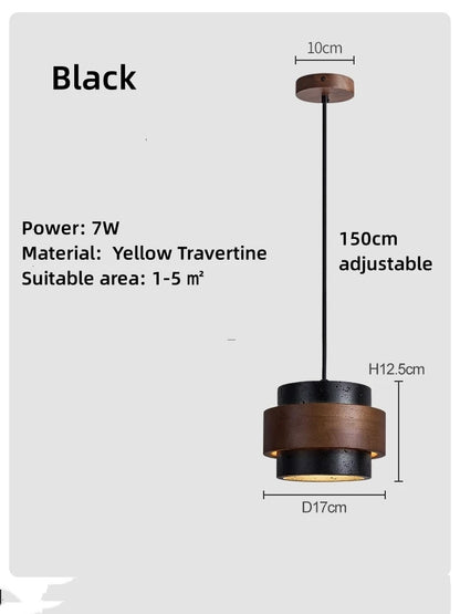 Suspension LED en pierre naturelle travertin noire, luminaire décoratif E27 réglable