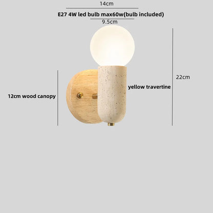 Applique Murale Moderne Bois et Pierre Travertin Jaune à Chaîne LED 2 Lumières