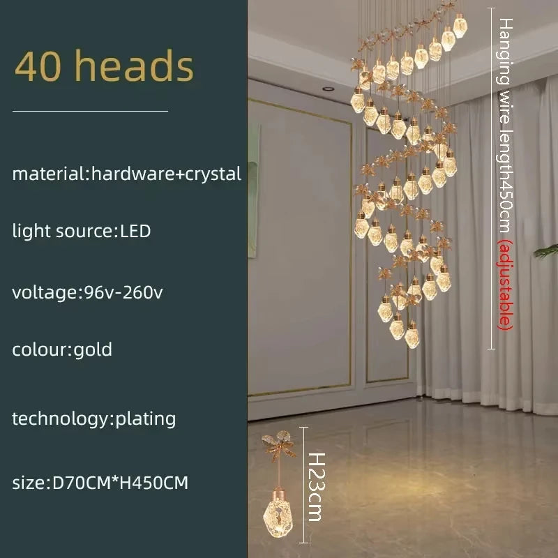 Lustre suspension moderne en cristal pour villa et salon avec LED dimmable