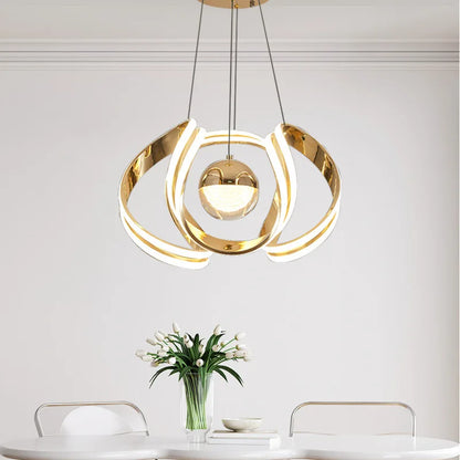 Suspension lustre anneau boule LED design moderne en métal, ambiance cosy