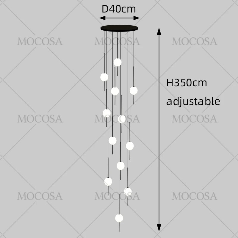 Suspension LED moderne pour escalier, lustre haute hauteur design métal