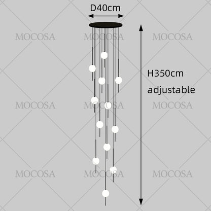 Suspension LED moderne pour escalier, lustre haute hauteur design métal