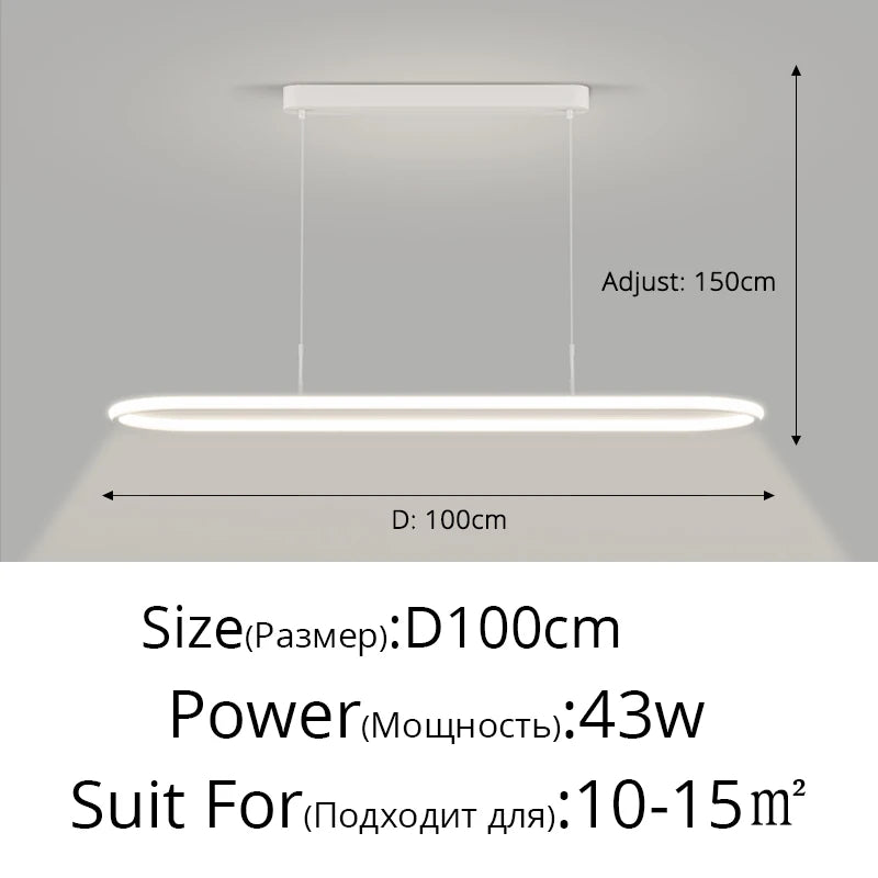 Suspension LED en aluminium noire ou blanche, lumière chaude pour table à manger