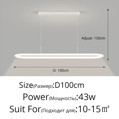 Suspension LED en aluminium noire ou blanche, lumière chaude pour table à manger