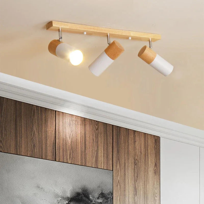 Plafonnier LED rotatif en bois au design nordique moderne, éclairage intérieur chaleureux