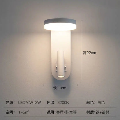 Applique Murale LED Design Moderne en Aluminium avec Interrupteur Rotatif Noir et Blanc