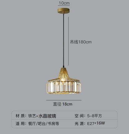 Suspension LED en cristal noir et fer, design moderne nordique