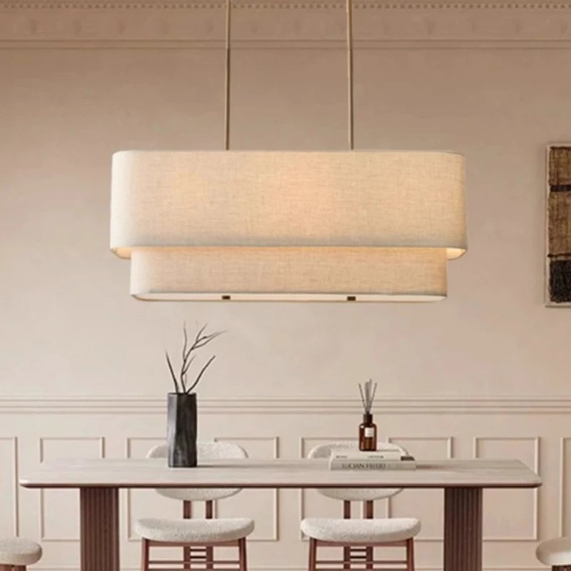 Suspension linéaire rectangulaire vintage en tissu pour ambiance cosy