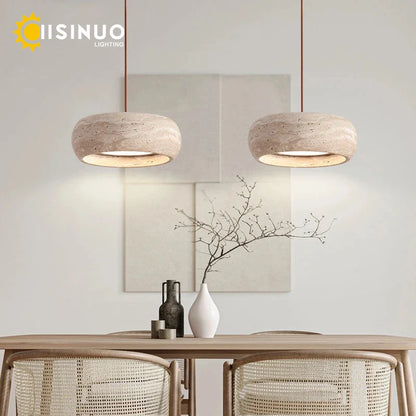 Suspension lampe ronde en pierre naturelle travertin LED réglable pour salle à manger