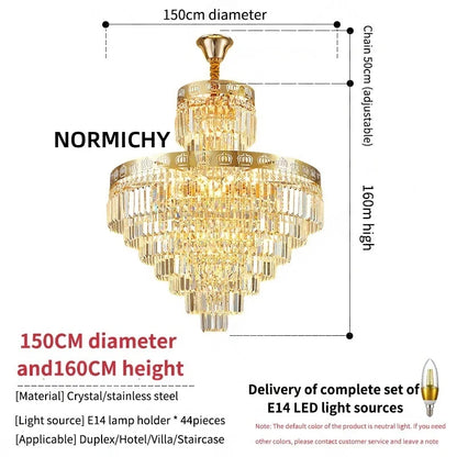 Lustre moderne en cristal LED pour salon et hall d’escalier en colimaçon