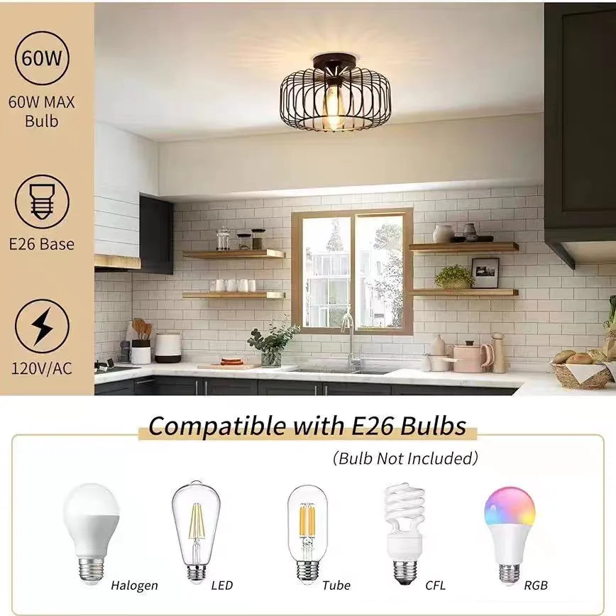 Plafonnier industriel en fer style cage à oiseaux, lumière créative pour salon et chambre