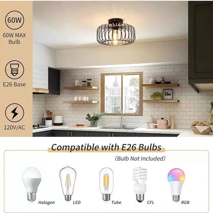 Plafonnier industriel en fer style cage à oiseaux, lumière créative pour salon et chambre